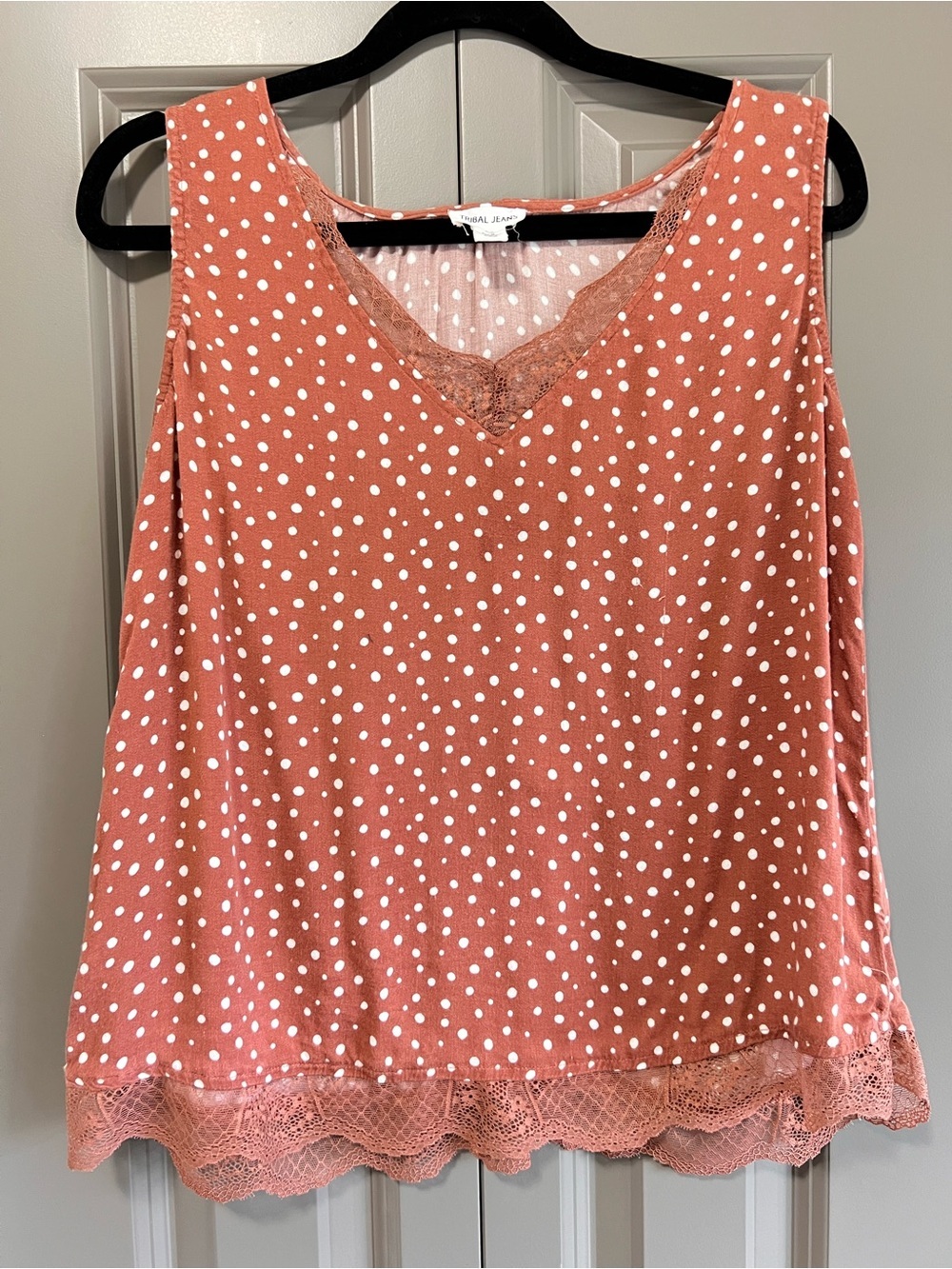 🌸3/$15🌸Polka Dot Lace Trim Sleeveless Top - Rust Pink